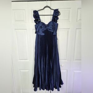 Navy Blue Pleated Dress